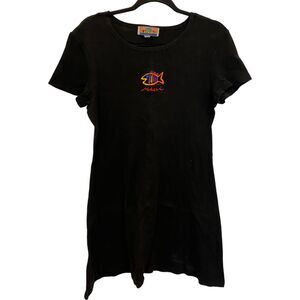 SGT Leisure Hawaii Maui Fish Embroidered Short Sleeve Dress Black Women's M‎